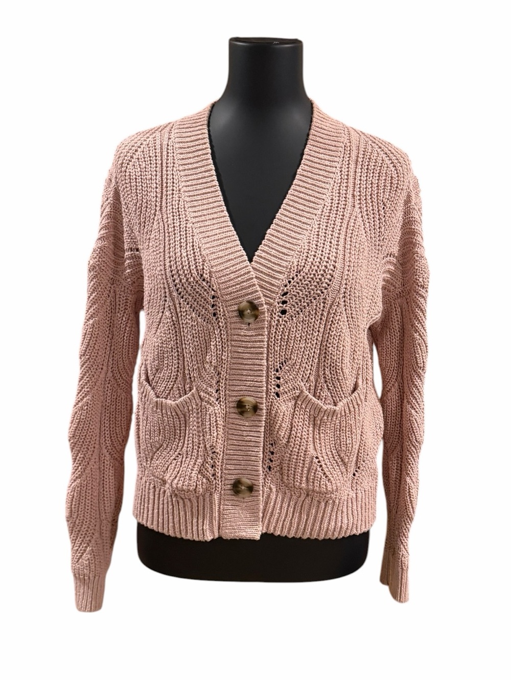 Madewell 100% Cotton Dusty Rose Cable Knit Button-Front Cardigan Size S